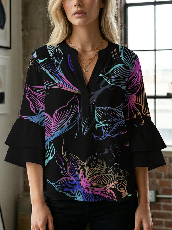 Women's blouse shirt with voluminous sleeves and floral pattern Lisslune