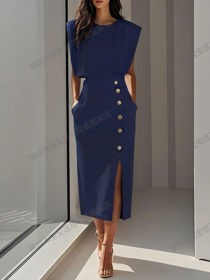 Women's Elegant Evening Dress with High Shoulders and Side Slit Lisslune