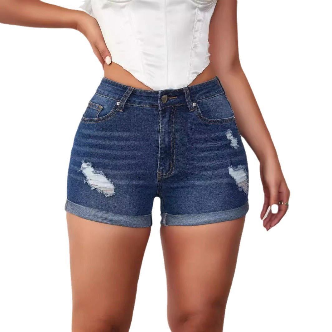 Women's destroyed jeans shorts with high waistband and casual cut Lisslune