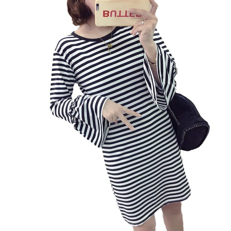 Women's striped mini dress with voluminous sleeves Lisslune
