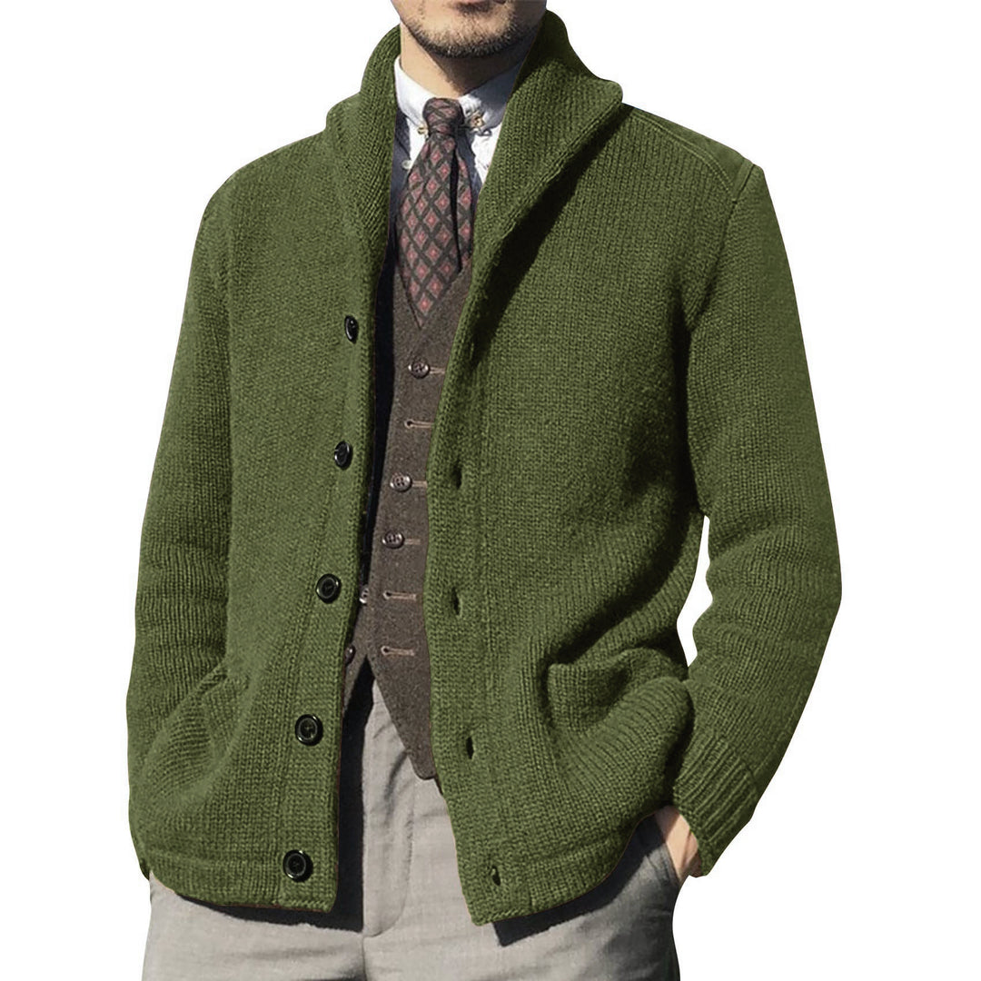 Men's Elegant Cardigan with High Collar and Button Plackets Lisslune