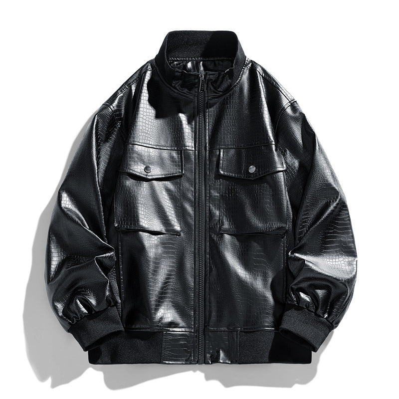 Men's modern synthetic leather jacket with trendy flap pockets Lisslune