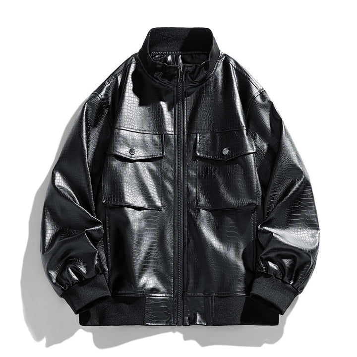 Men's modern synthetic leather jacket with trendy flap pockets Lisslune