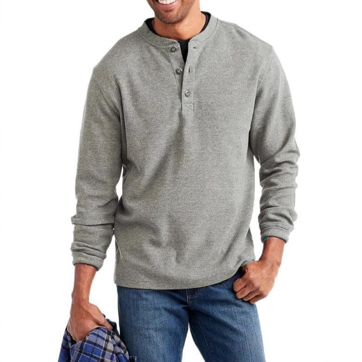 Men's long-sleeve shirt with decorative buttons and textured surface Lisslune
