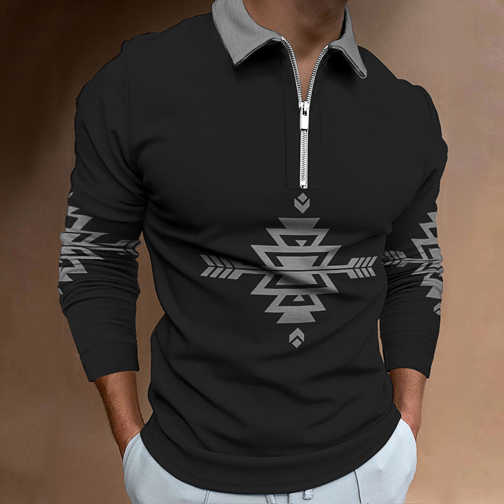 Men's long sleeve shirt with modern ethnic design and high-quality zipper Lisslune