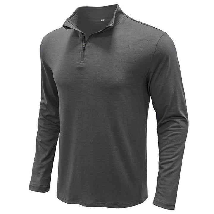 Men's Long Sleeve Shirt with Stand-Up Collar and Half Zipper Lisslune