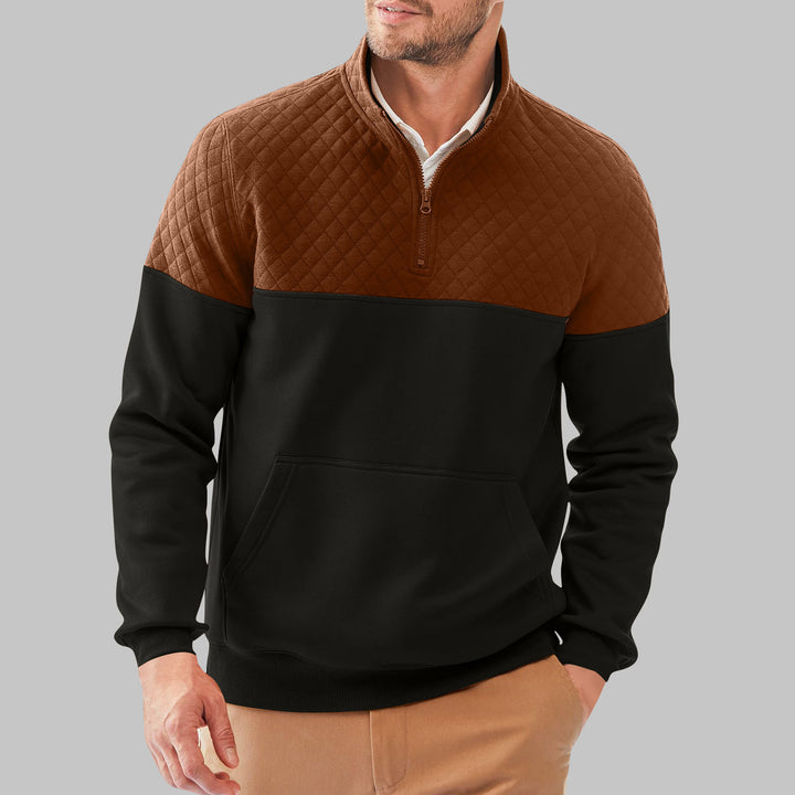 Men's quilted pullover with short zipper and practical kangaroo pocket Lisslune