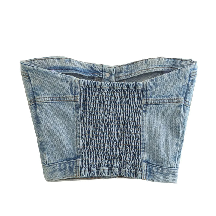 Women's Denim Crop Top with Knitted Overlay Lisslune