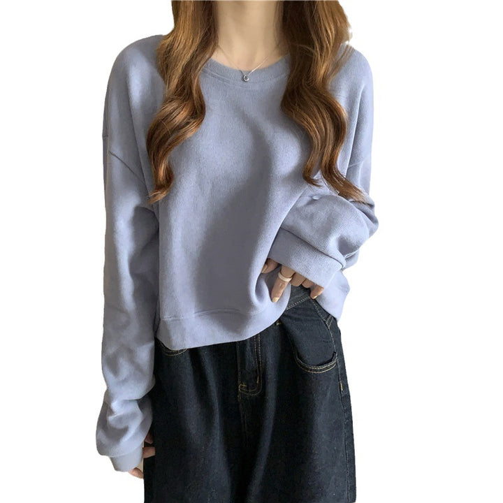 Women's casual cropped sweater made of soft cotton blend with stylish round neckline Lisslune