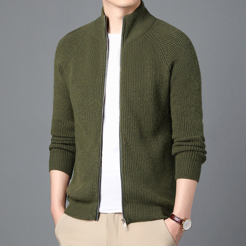 Men's Elegant Knitted Jacket with High Collar and Zipper Lisslune