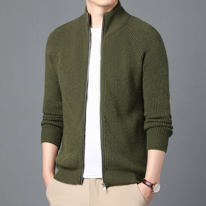 Men's Elegant Knitted Jacket with High Collar and Zipper Lisslune