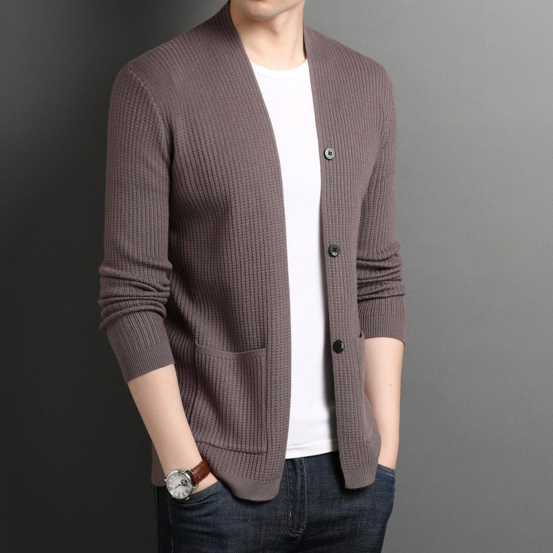 Men's Lightweight Cardigan with Fine Ribbed Texture Lisslune