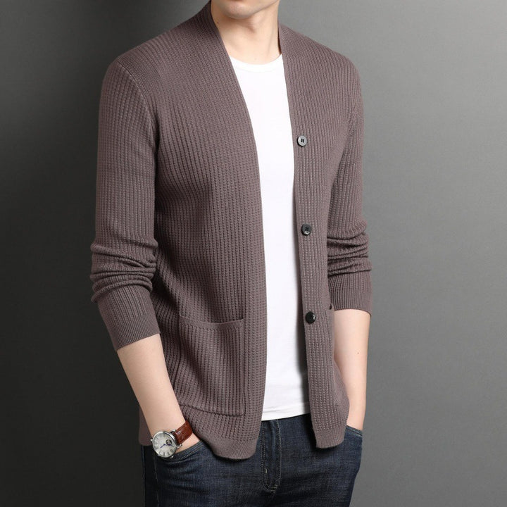 Men's Lightweight Cardigan with Fine Ribbed Texture Lisslune