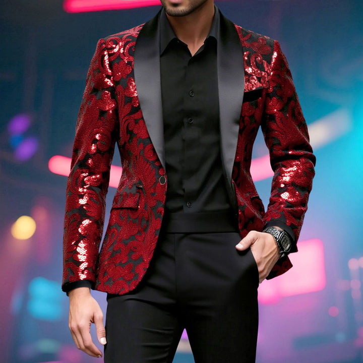 Men's glittering suit blazer with floral sequin patterns Lisslune