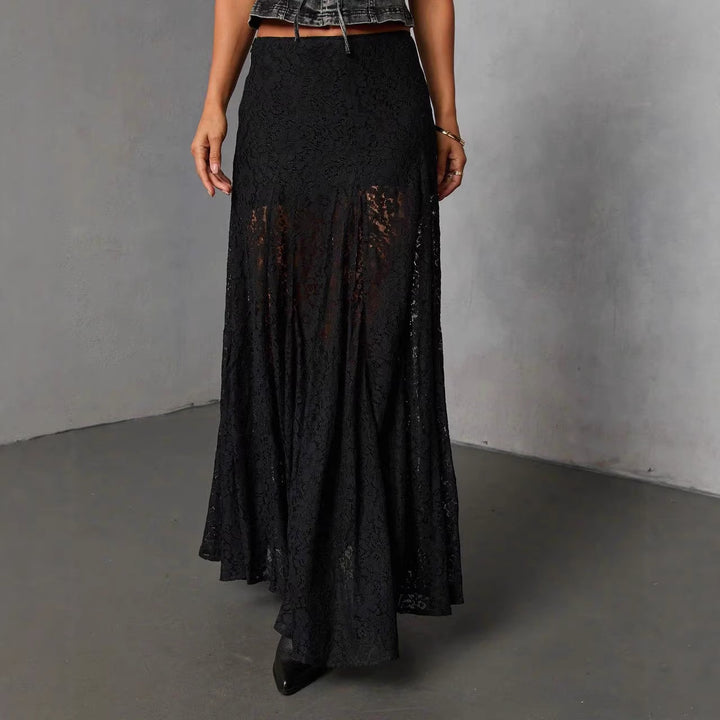 Women's Elegant Lace Maxi Skirt with Flowing Fall and Transparent Details Lisslune
