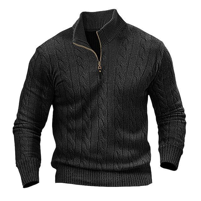 Men's elegant knit sweater with stand-up collar and half zipper Lisslune
