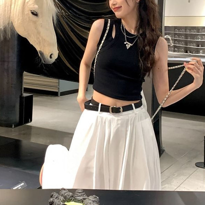 Women's crop top with elastic waistband and asymmetrical neckline Lisslune