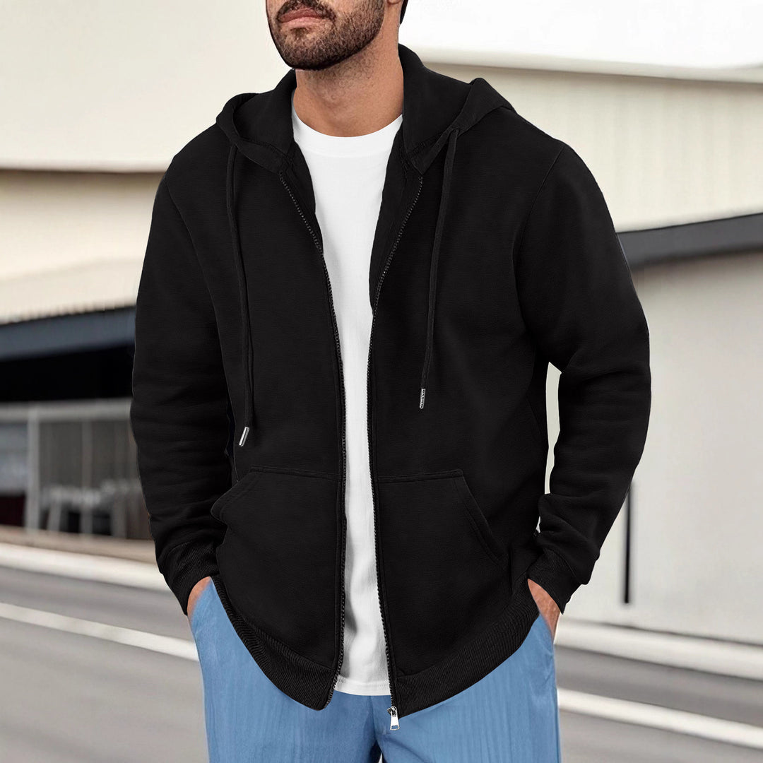 Men's Sporty Hoodie with Practical Pockets and Innovative Material Mix Lisslune