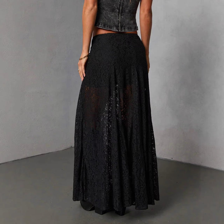 Women's Elegant Lace Maxi Skirt with Flowing Fall and Transparent Details Lisslune
