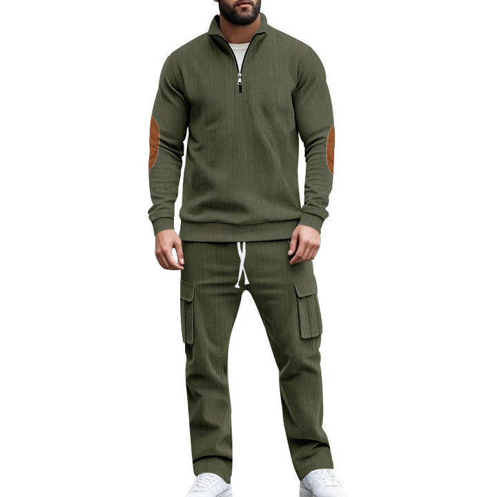 Men's sporty fleece pullover with zipper and cargo pants Lisslune