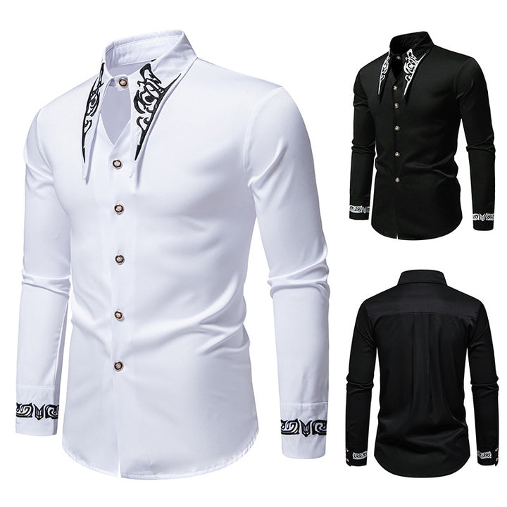 Men's Long Sleeve Shirt with Ornamental Accents Lisslune
