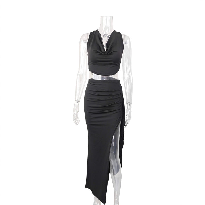 Damen Elegantes Crop-Top und Maxi-Rock Set mit hohem Schlitz Lisslune