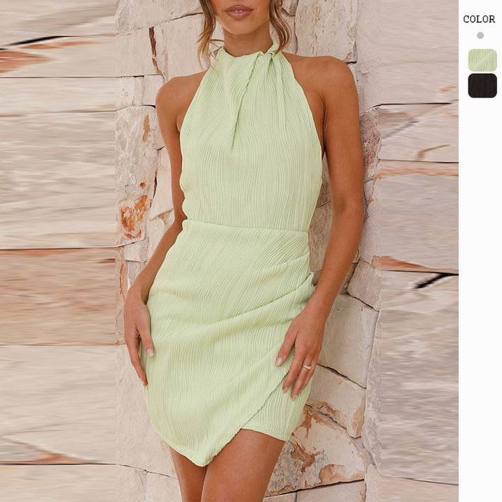 Ladies Mini Dress with sophisticated pleats and chic collar