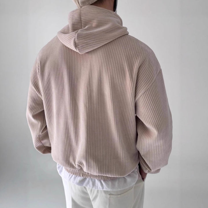 Men's Cozy Hoodie with Ribbed Structure and Practical Kangaroo Pocket Lisslune
