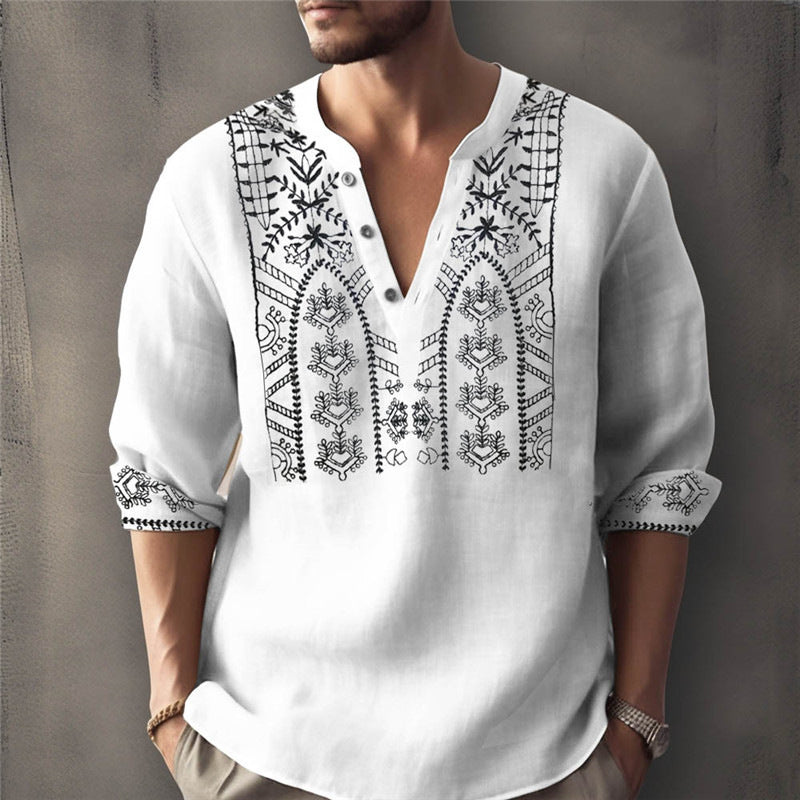 Men's linen shirt with traditional hand-stitched design Lisslune