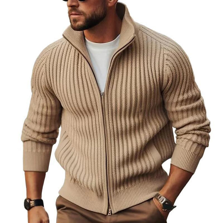Men's cardigan with modern rib details and continuous zipper Lisslune