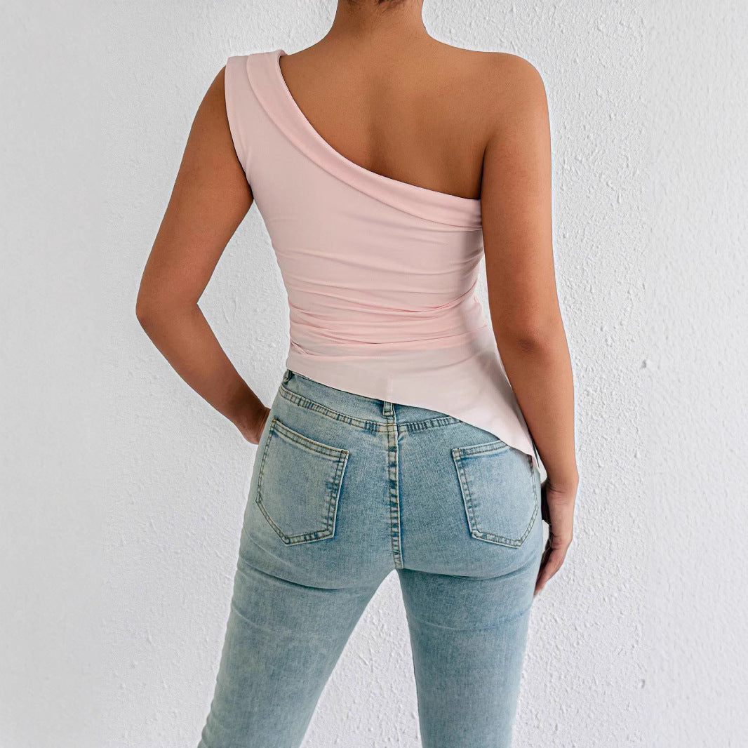 Damen asymmetrisches Top mit schulterfreiem Design und eleganter Drapierung Lisslune