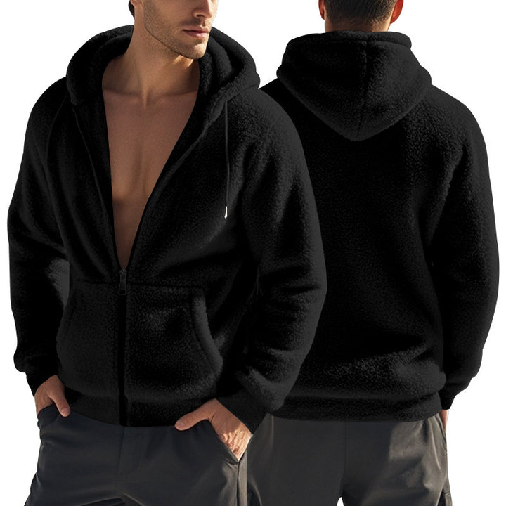 Men's cozy fleece jacket with hood and side pockets Lisslune