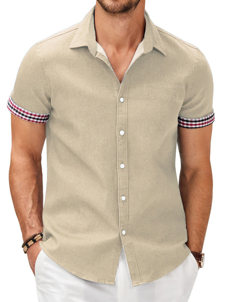 Men's short-sleeve shirt with a modern denim look and stylish checkered pattern Lisslune
