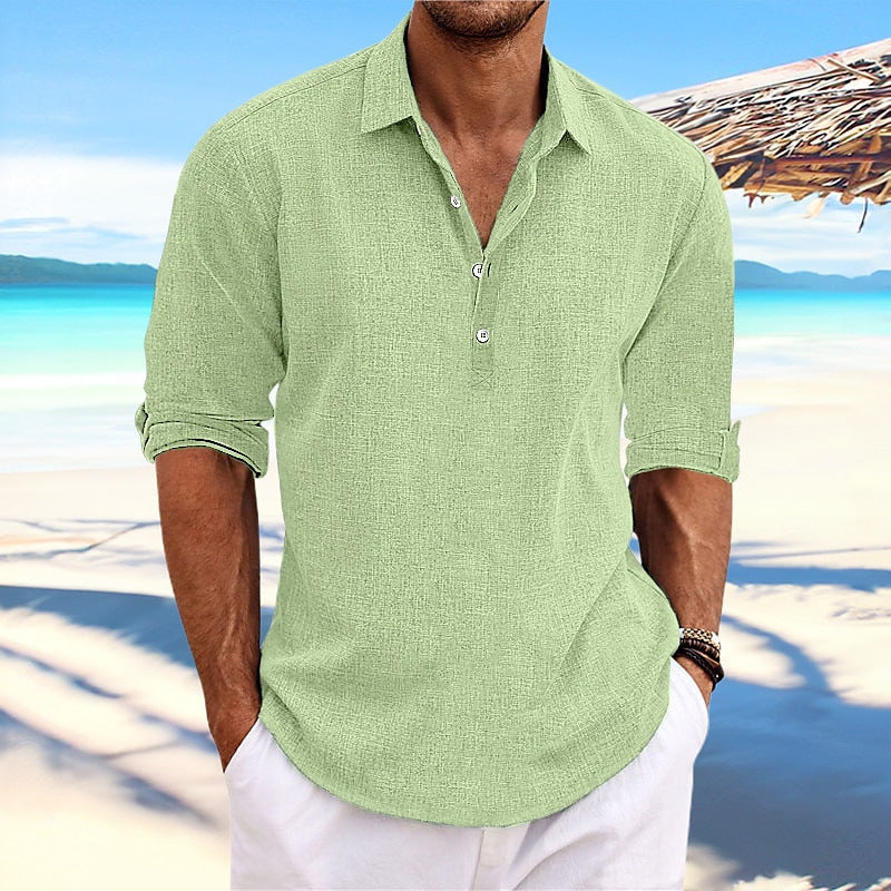 Men's Casual Long Sleeve Henley Shirt with Textured Surface Lisslune