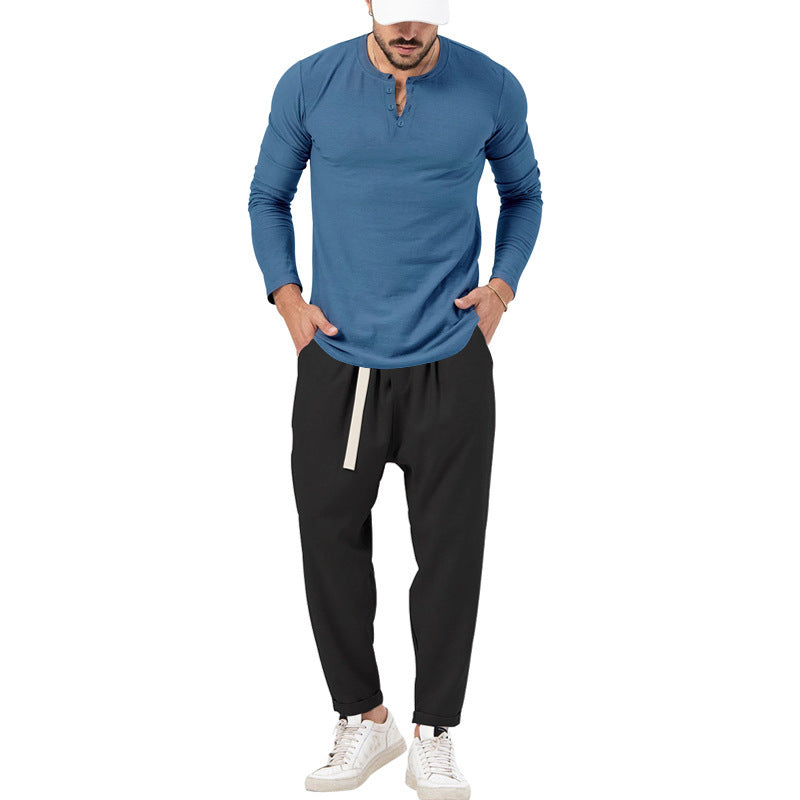 Men's Comfortable Jogging Pants with Fashionable Details and Casual Long Sleeve Shirt Lisslune