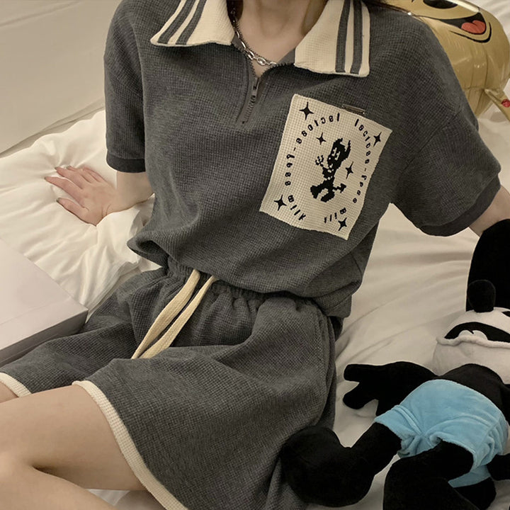 Women's Short Sleeve Polo Shirt with Modern Collar and Stylish Graphic Detail Lisslune