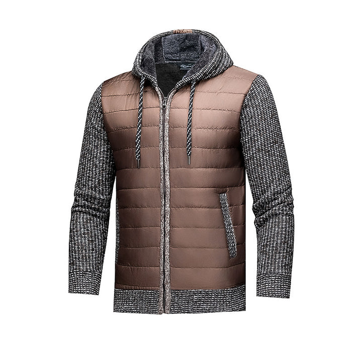 Men's Quilted Jacket with Hood and Fashionable Knit Design Lisslune