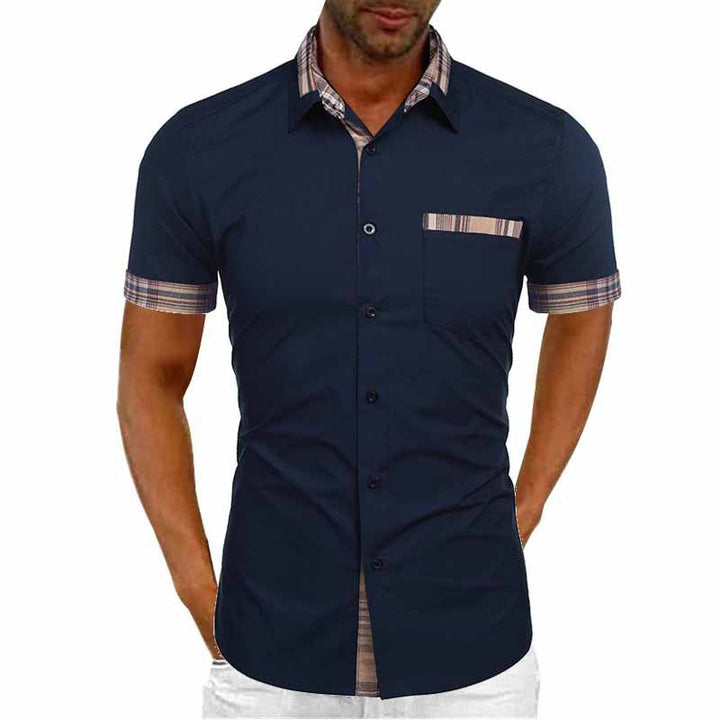 Men's short-sleeve shirt with modern check pattern and chest pocket Lisslune