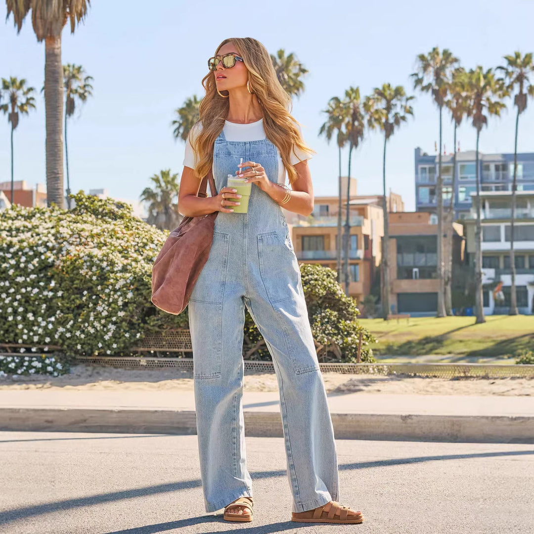 Women's Casual Denim Overalls with Wide Leg Cut and Practical Pockets Lisslune