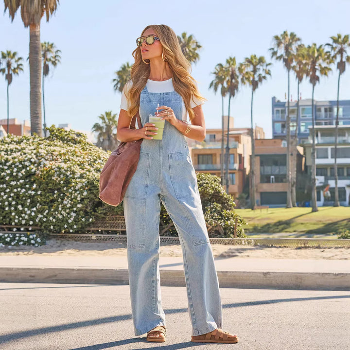 Women's Casual Denim Overalls with Wide Leg Cut and Practical Pockets Lisslune