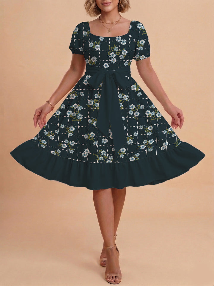 Women's floral dress with adjustable belt and voluminous sleeves Lisslune