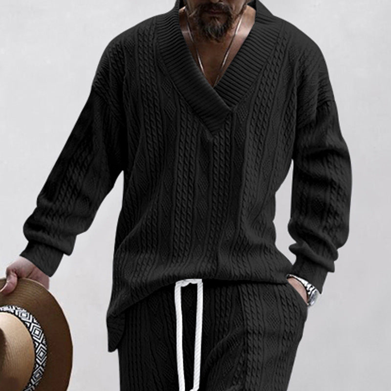 Men's chunky knit sweater with V-neck and casual fit Lisslune