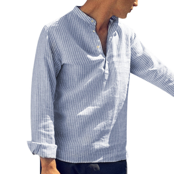 Men's long-sleeve shirt with elegant stripes and fashionable button design Lisslune