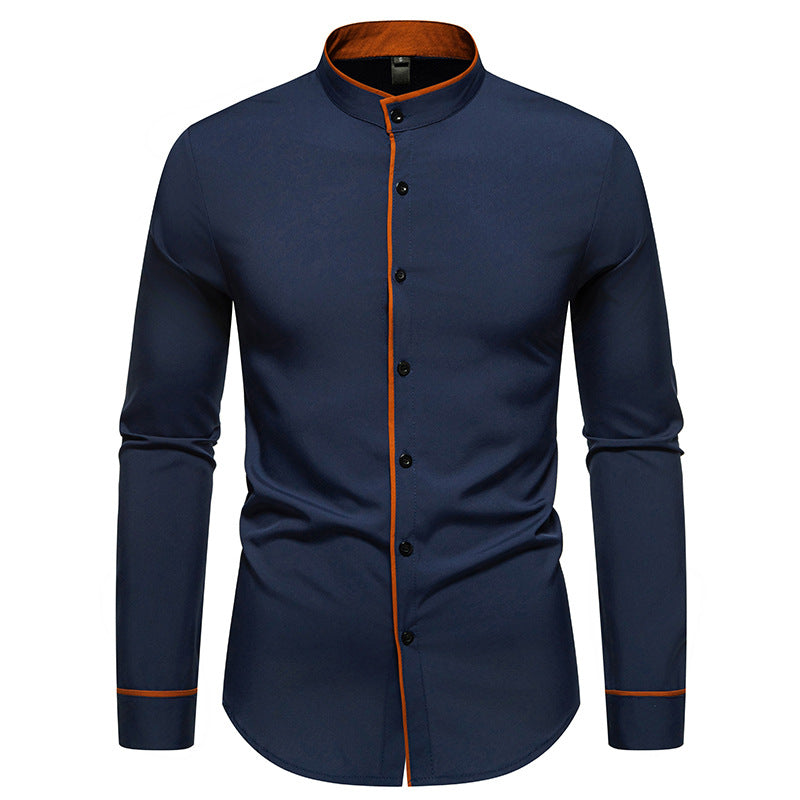 Men's long sleeve shirt with modern stand-up collar and embroidered detail Lisslune