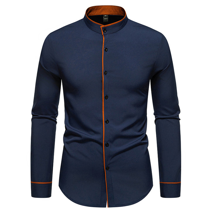 Men's long sleeve shirt with modern stand-up collar and embroidered detail Lisslune