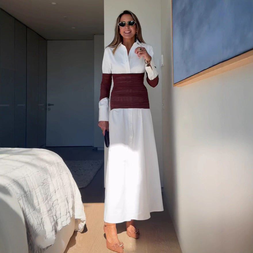 Ladies maxi dress with innovative wrap design and modern contrast details Lune London