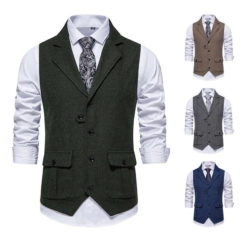 Men's suit vest in modern herringbone design with practical pockets Lisslune