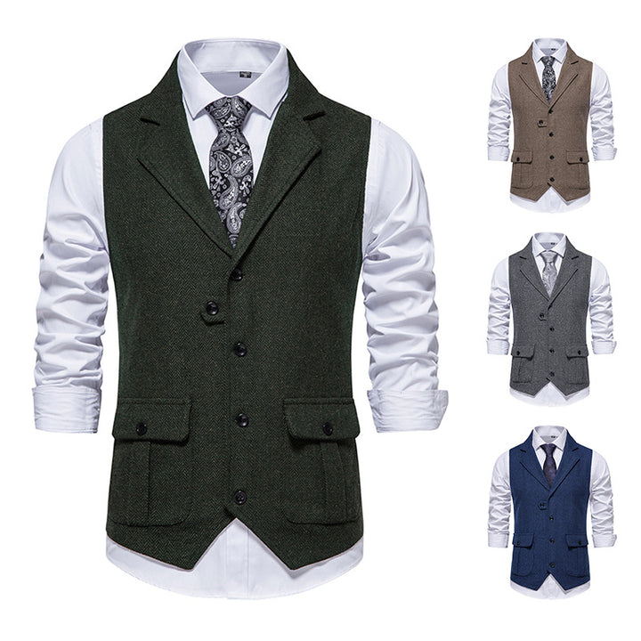Men's suit vest in modern herringbone design with practical pockets Lisslune