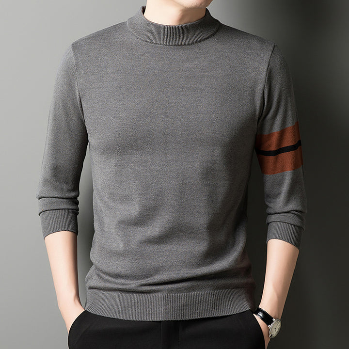 Men's fine-knit sweater with a modern stand-up collar and sporty accents Lisslune