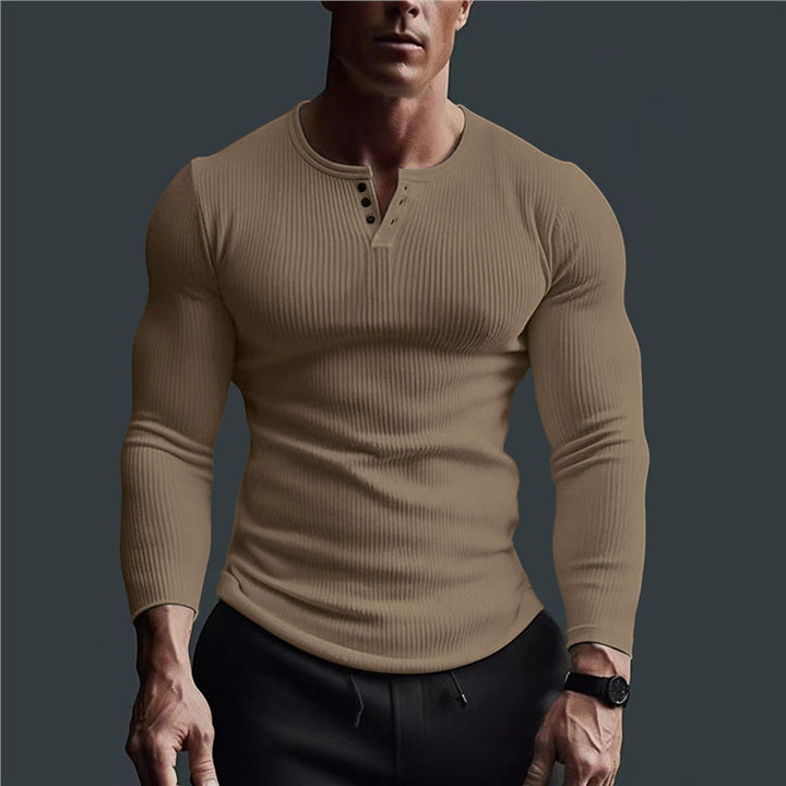 Men's slim fit long sleeve shirt with ribbed texture and button placket Lisslune